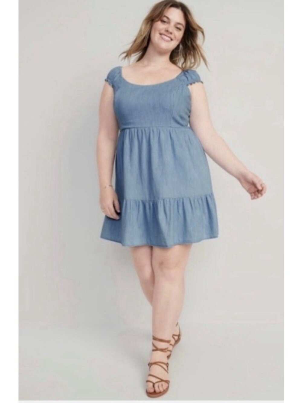 NWT Old Navy Fit Flare Puff Sleeve Smocked Jean Mini Dress Women’s Plus Size 3X